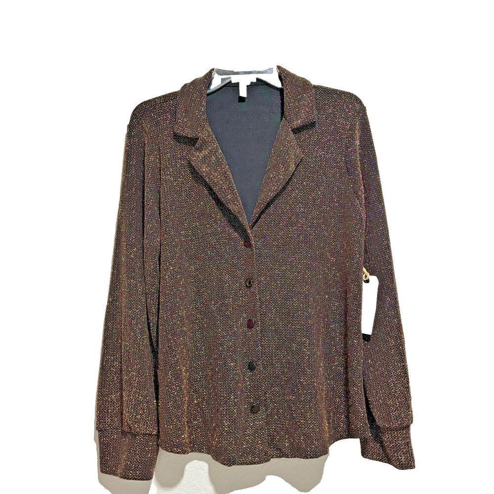 Leith Womens Jacket Large Metallic Gold‎ Button Long Sleeve Notch Lapel Collar